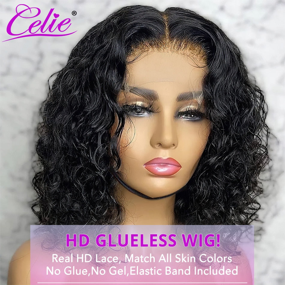 Celie Short Glueless Water Wave Bob Wig Perruque Cheveux Humain Bob Wigs For Women Human Hair 4x4 Closure Wig Glueless Bob Wig
