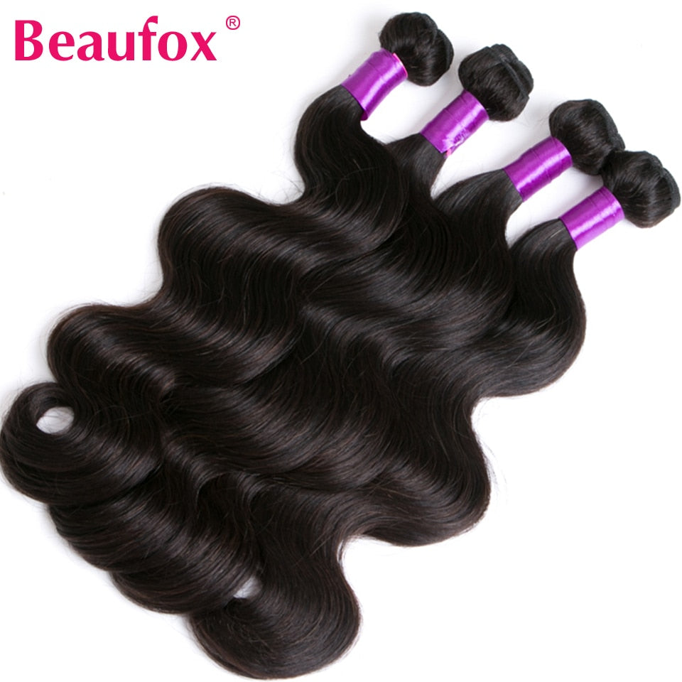 Beaufox Body Wave Bundles With Closure Brazilian Hair Weave 3/4 Bundles With Closure Natural Human Hair Bundles With Closure