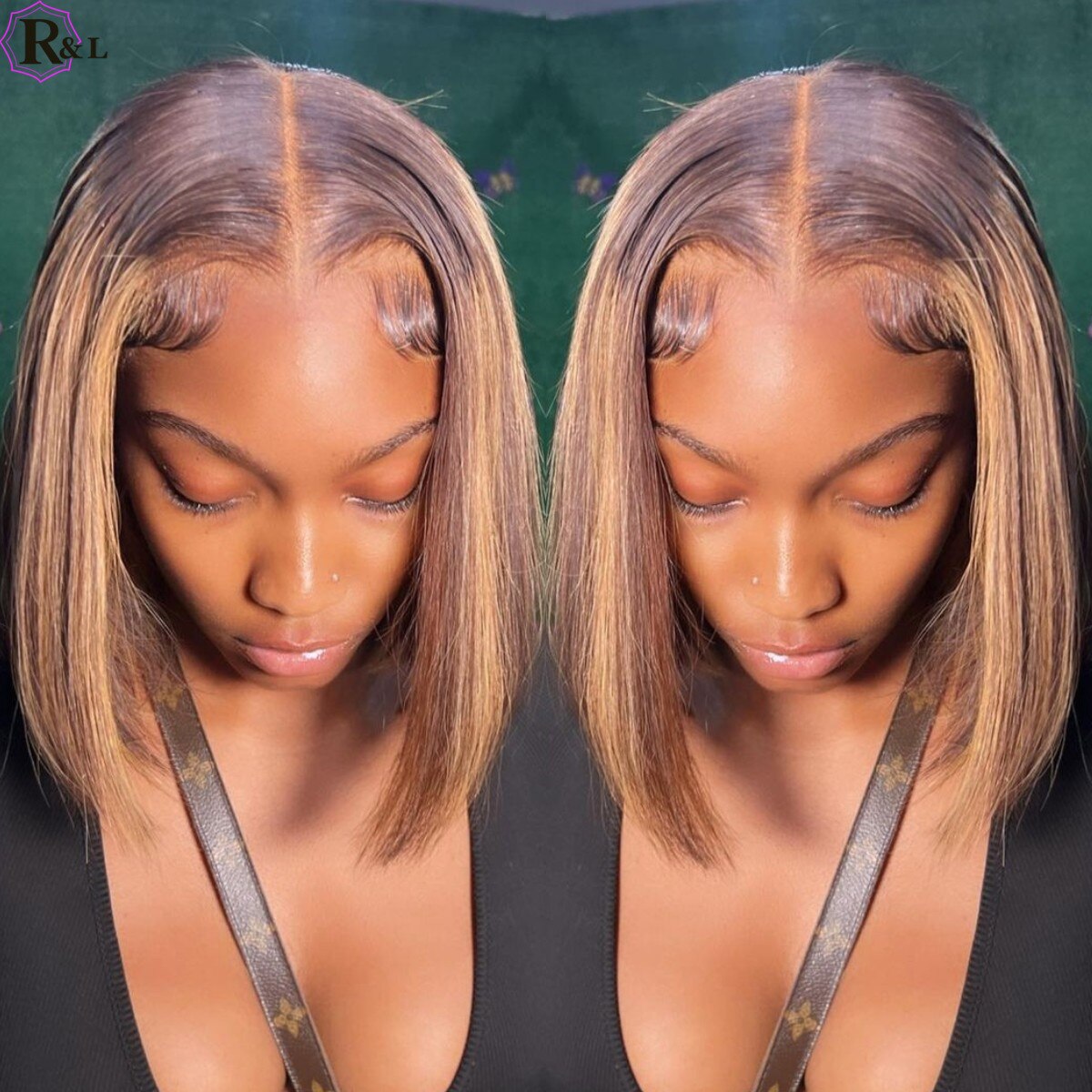 RULINDA Highlight Ombre Colored Bob Short Human Hair Wigs Straight Hair 13X4 Lace Front Wigs Glueless Brazilian Remy Hair