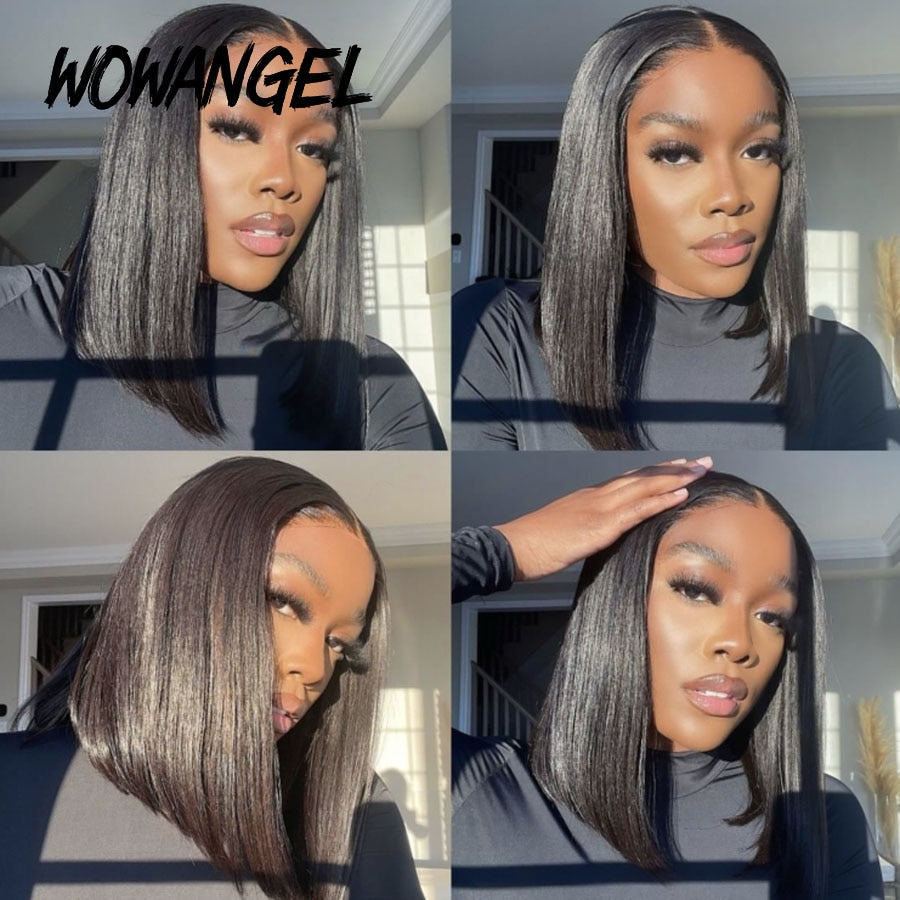 Glueless Wigs 5x5 HD Lace Closure Wig Straight Short Blunt Cut Bob Wigs Lace Front Human Hair Wigs Ready to Wear Wigs For Woman