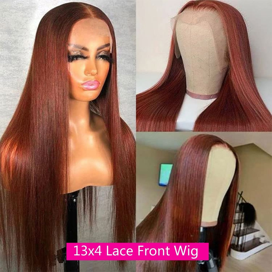 Reddish Brown Hd Lace Wig 13x6 Human Hair Pre Plucked 13x4 Straight Lace Front Wig Dark Red Brown 360 Full Lace Frontal Wigs