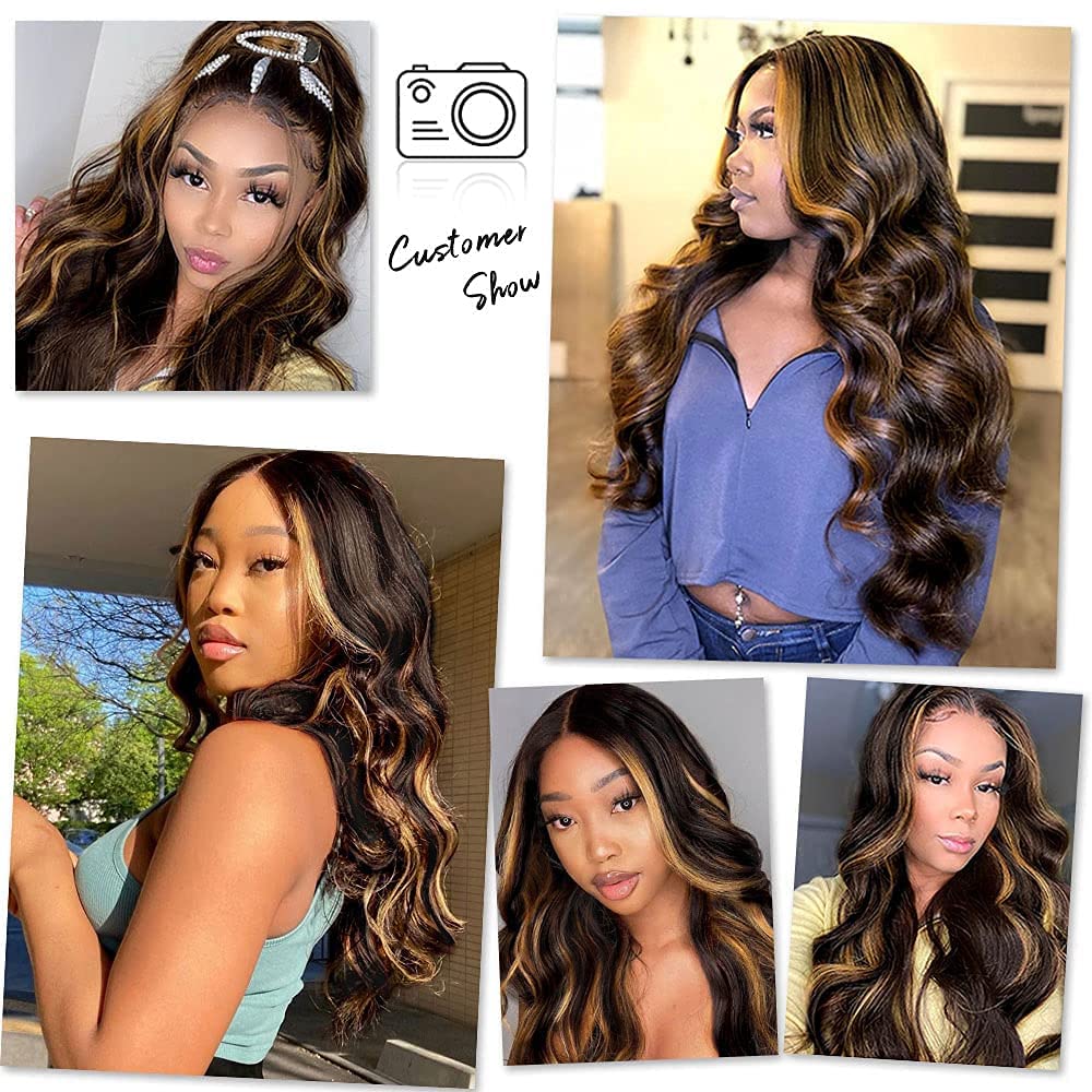 Body Wave Lace Front Wigs Highlight Lace Frontal Wigs Synthetic Omber Blonde /Red Highlight With Black Colored With Baby Hair