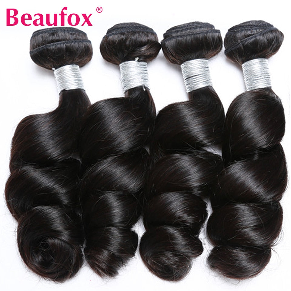 Beaufox Loose Wave Human Hair Bundles With Closure Indian Hair Weave 3/4 Bundles With Lace Closure Wavy Human Hair Extensions