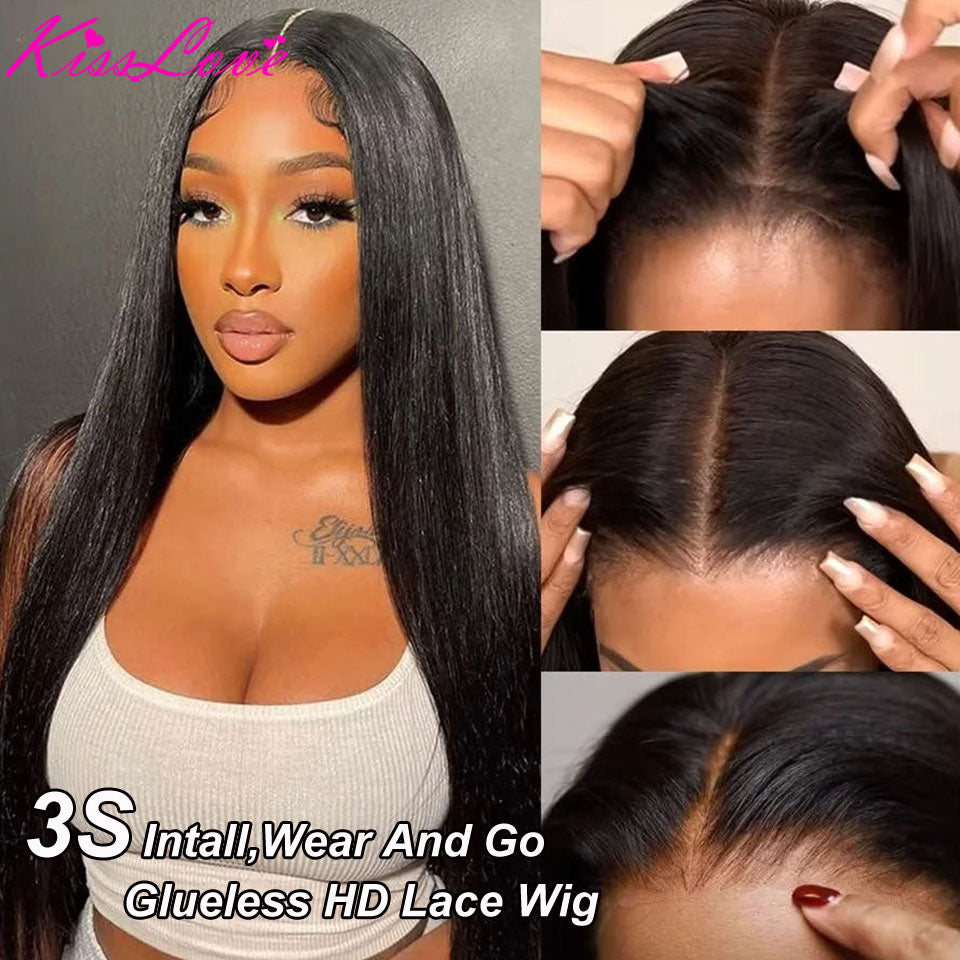 Wear And Go Human Hair Wigs 4x6 Pre Cut Lace Glueless Wig Straight HD Transparent 4x4 5x5 Lace Closure Wig for Women Pre Plucked