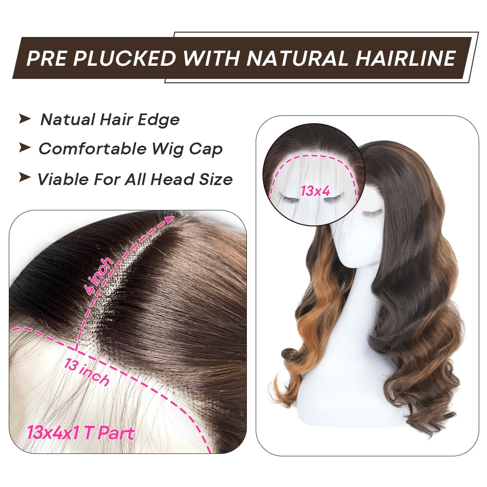 Body Wave Lace Front Wigs Highlight Lace Frontal Wigs Synthetic Omber Blonde /Red Highlight With Black Colored With Baby Hair