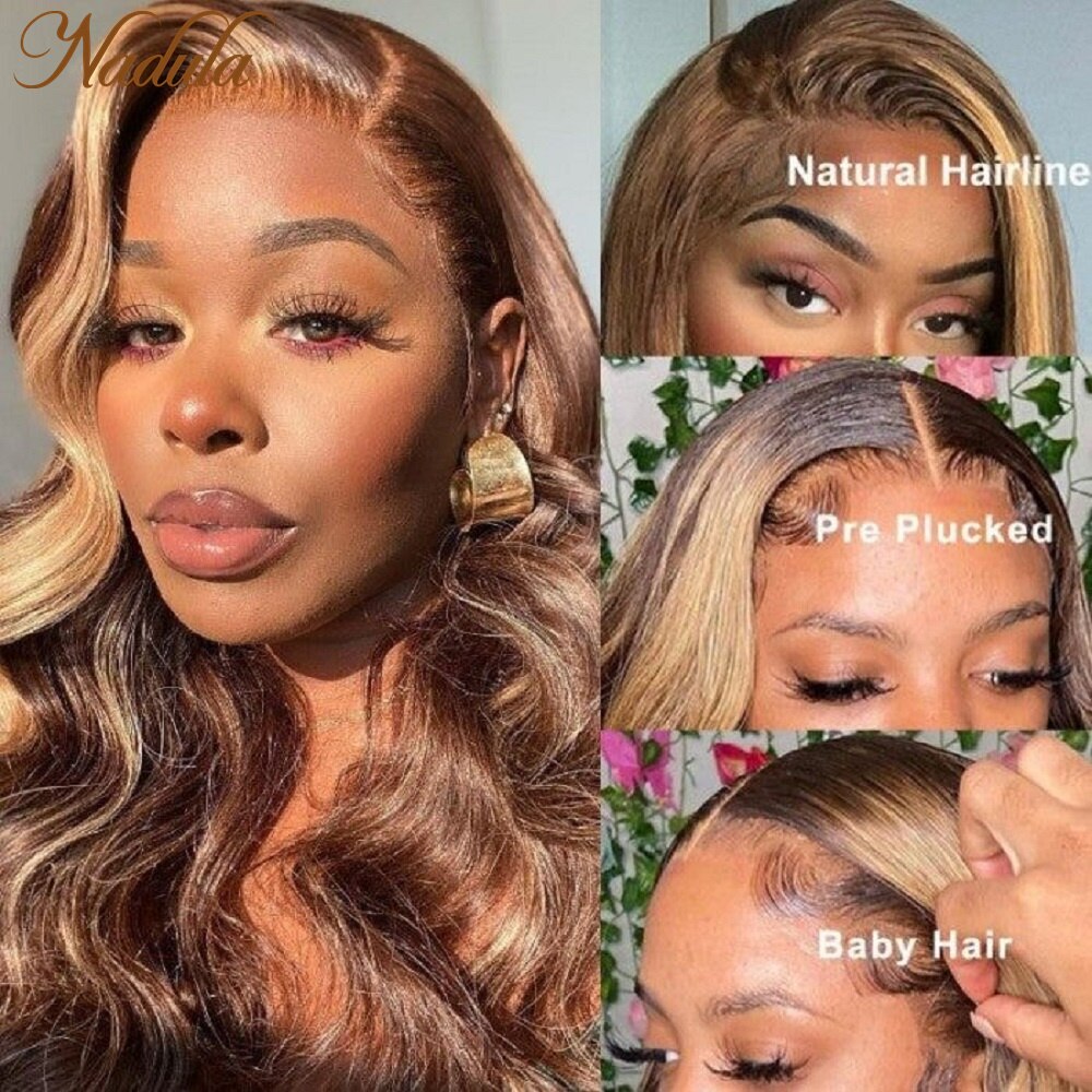 Nadula Hair Pre Cut Lace Closure Wigs Wear & Go 6x4.5 Lace Closure Wig Body Wave  Breathable Cap Wig Highlight Blond For Women