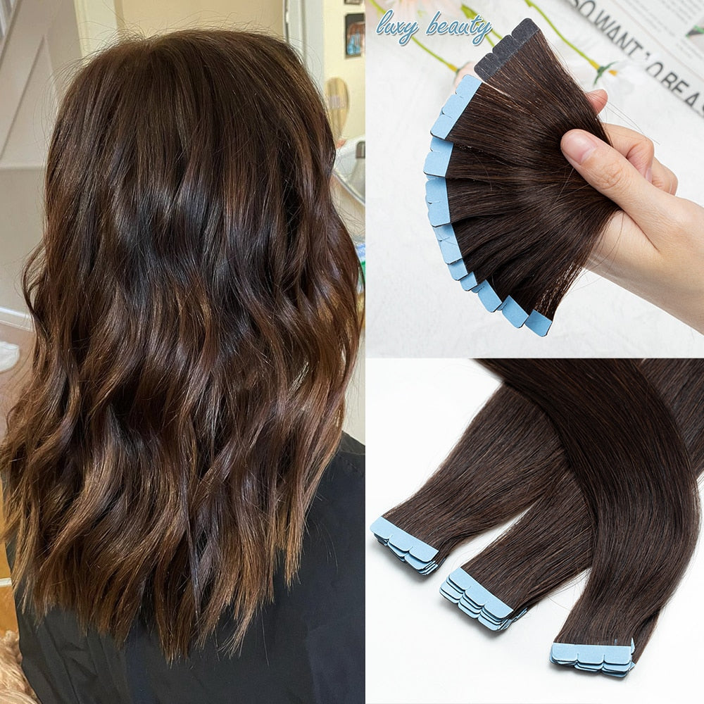 Mini Tape in Human Hair Extensions Double Side Invisible Seamless Tape in Hair 10pcs/set Natural Straight Black Brown Blonde