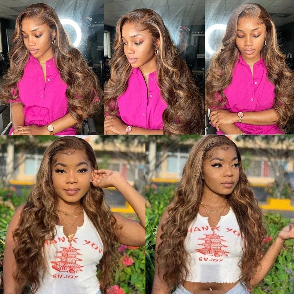 Ombre Blonde Body Wave Lace Front Wig HD Highlight Wig Human Hair Brazilian Glueless Wig 360 Full Lace Frontal Wigs For Women
