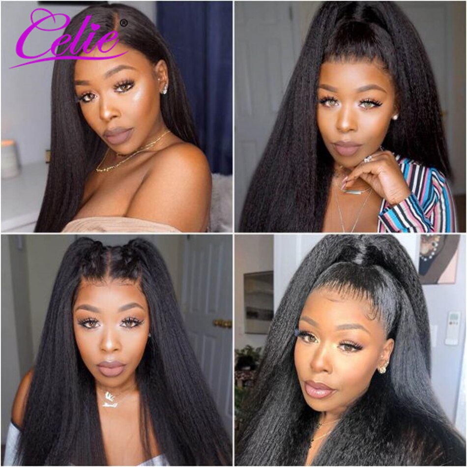 Celie Kinky Straight HD Lace Wig Glueless Lace Wigs 5×5 Lace Closure Wig Pre Plucked 180% 13x4 Lace Front Human Hair Wig