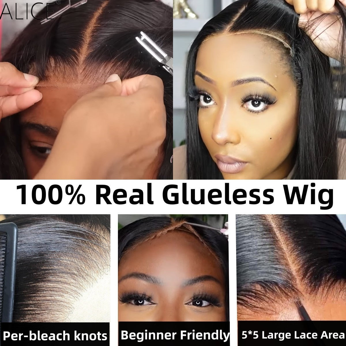 ALICE Wear And Go Lace Front Wigs HD Transparent Straight Brazilian Remy Hair 5X5 Lace Front Human Hair Wigs With Baby Hair