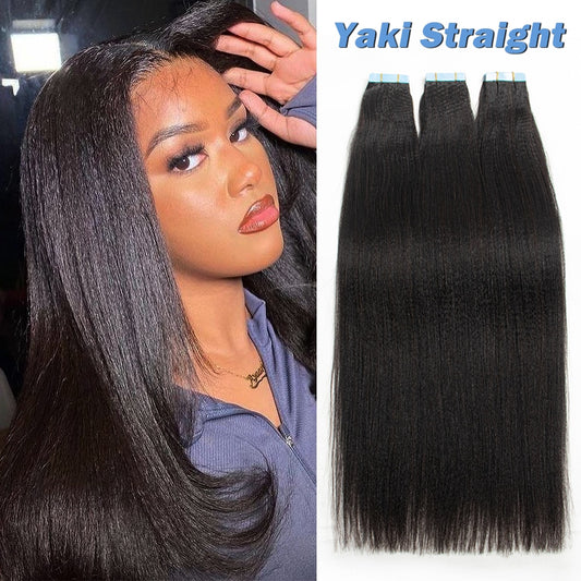 Yaki Straight Tape in Hair Extension 12-26inch Natural Black Light Yaki Tape Hair Extension Cuticle Remy Human Hair 20pcs/set