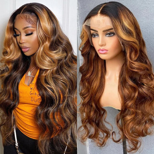 Ombre Blonde Body Wave Lace Front Wig HD Highlight Wig Human Hair Brazilian Glueless Wig 360 Full Lace Frontal Wigs For Women
