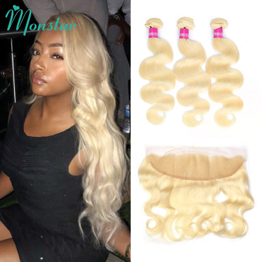 Blonde Hair Body Wave 3 4 Bundles with 13x4 Ear to Ear Hd Lace Frontal Closure Brazilian Human Blonde 613 Hair with 13x6 Frontal
