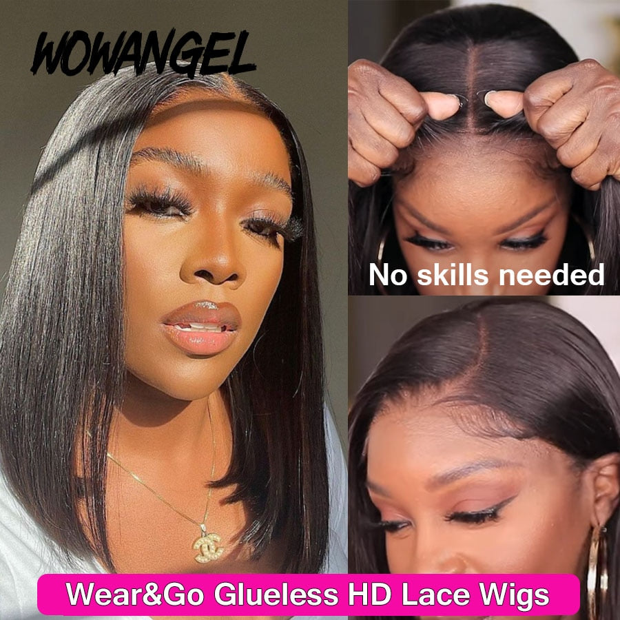 Glueless Wigs 5x5 HD Lace Closure Wig Straight Short Blunt Cut Bob Wigs Lace Front Human Hair Wigs Ready to Wear Wigs For Woman