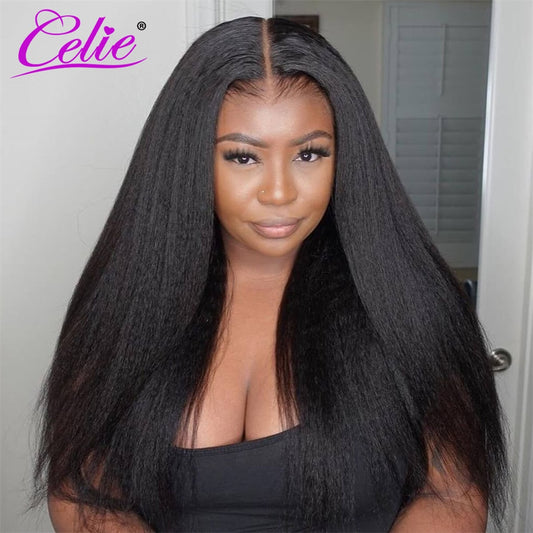 Celie Kinky Straight HD Lace Wig Glueless Lace Wigs 5×5 Lace Closure Wig Pre Plucked 180% 13x4 Lace Front Human Hair Wig