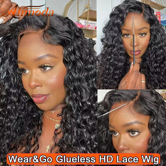 Lace Closure Wig Pre Plucked Deep Curly Human Hair Wigs with Elastic Band