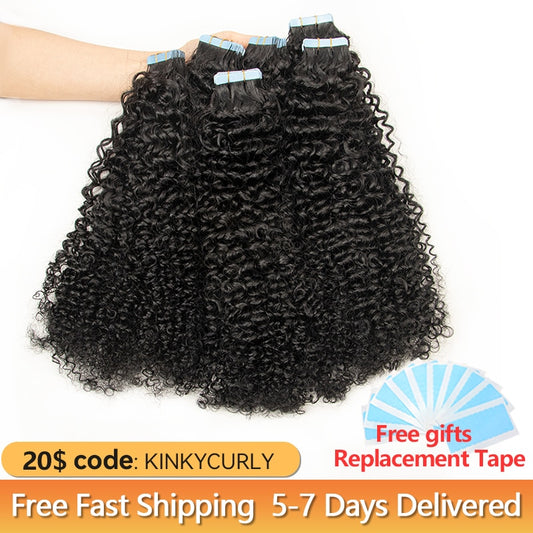 Curly Tape in Extensions Human Hair Remy Kinky Curly Tape in Extensions 12-24 inch Curly  Hair Bundles 20 PCS/Pack